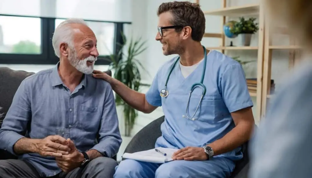 A man talking with a medical professional